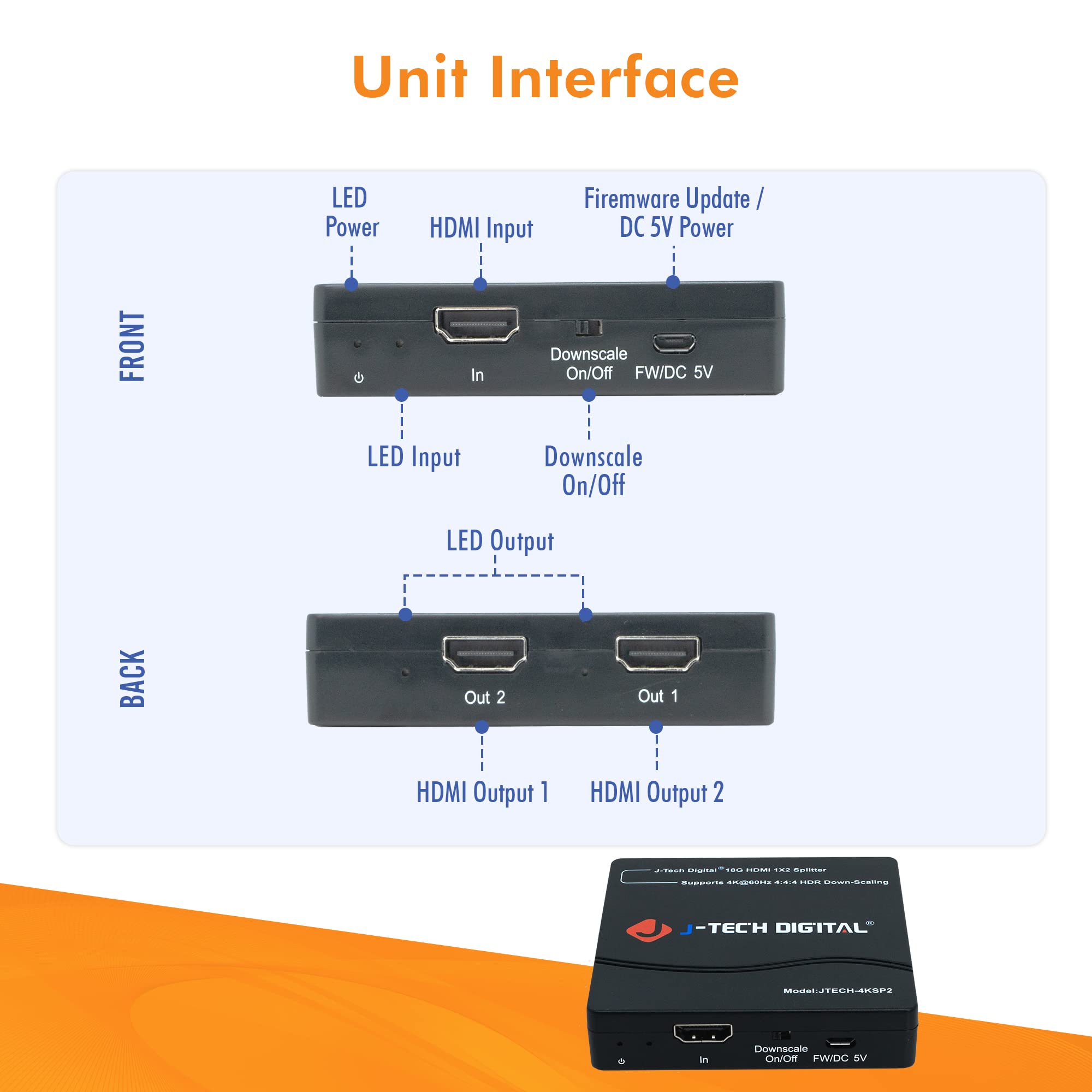 J-Tech Digital HDMI Splitter 1 in 2 Out 4K 60Hz Supports HDR Dolby Vision HDCP2.3 Ideal for Multi-Resolution Output - View 7 of 9