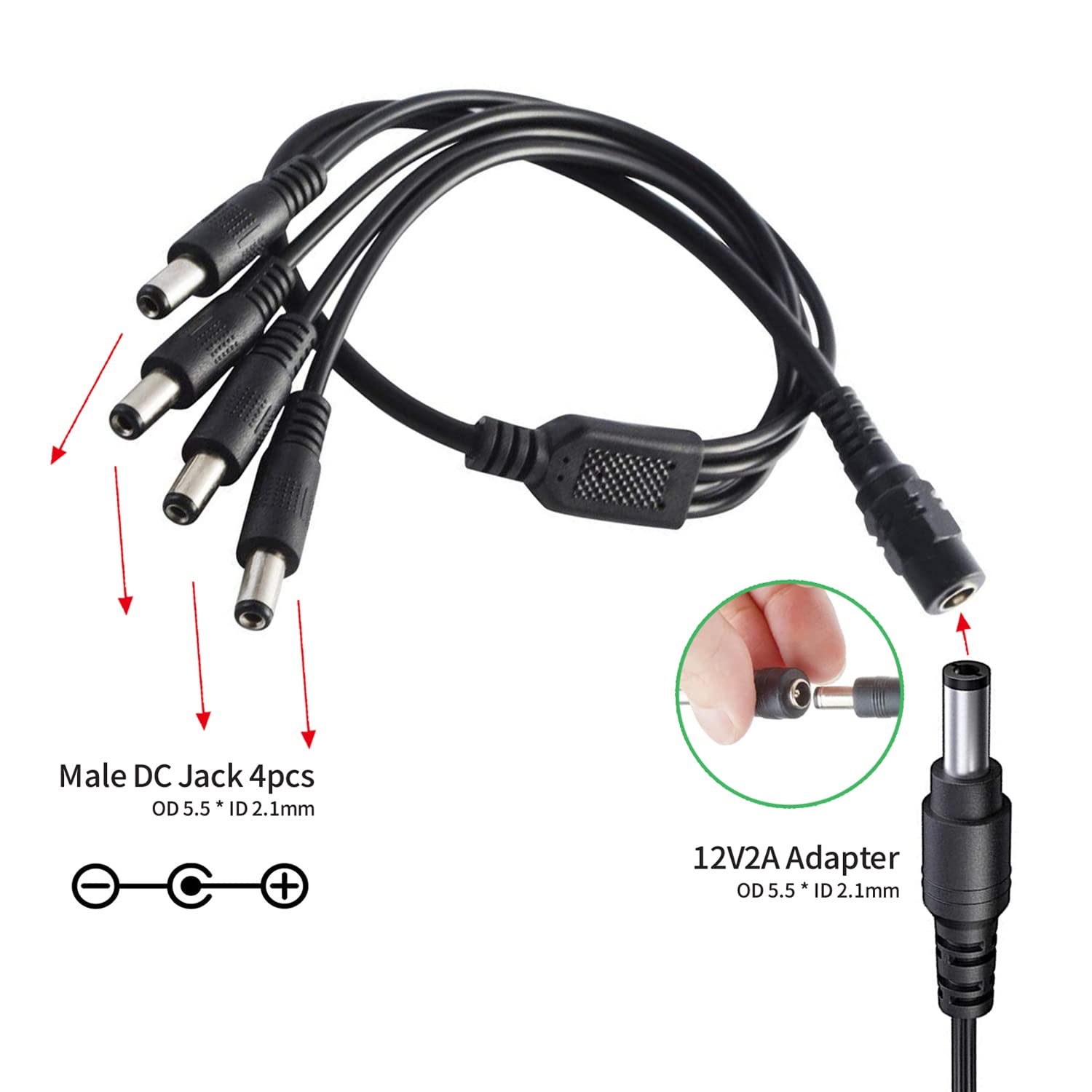 Security-01 Security-01 AC to DC 12V 2A Power Supply Adapter with 4-Way Splitter for Cameras, LED Lights & More - UL Listed - View 7 of 9