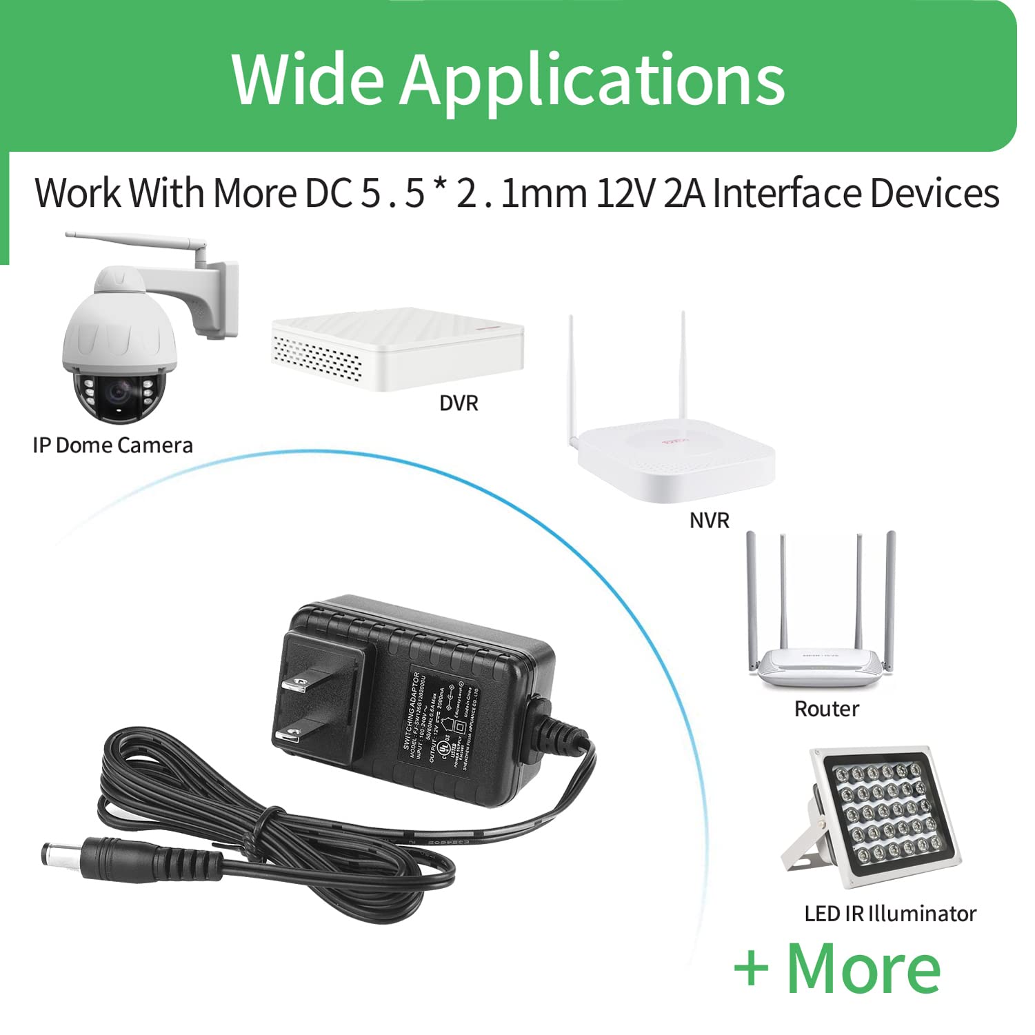 Security-01 Security-01 AC to DC 12V 2A Power Supply Adapter with 4-Way Splitter for Cameras, LED Lights & More - UL Listed - View 9 of 9