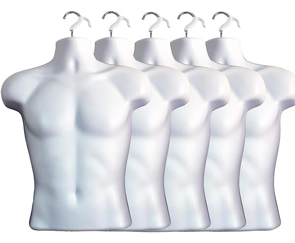 DisplayTown DisplayTown Male Mannequin Torso Hollow Back Dress Form Set of 5 for T-shirt Display Countertop Craft Shows Photos S-M Size White