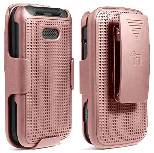 Rose Gold Pink Case with Clip for Alcatel Smartflip Go Flip 3 Snap-On Cover and Rotating Belt Holster Holder 2019 Model