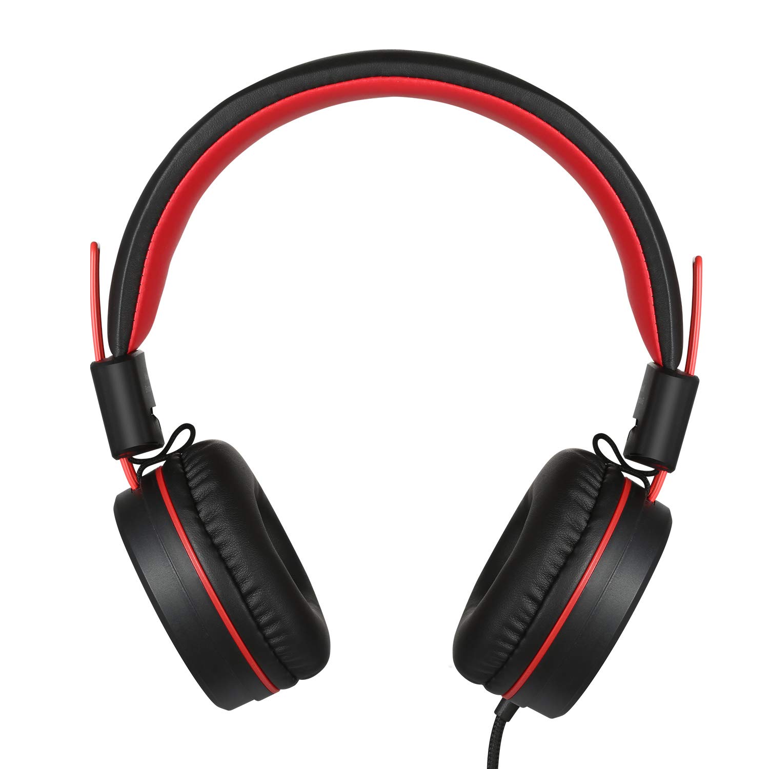 noot products Noot Products Kids Headphones with Microphone K12 Stereo 5ft Cord Volume Limit Wired On-Ear Headset for iPad Kindle Fire Toddler Boys Girls Red Black - View 2 of 8