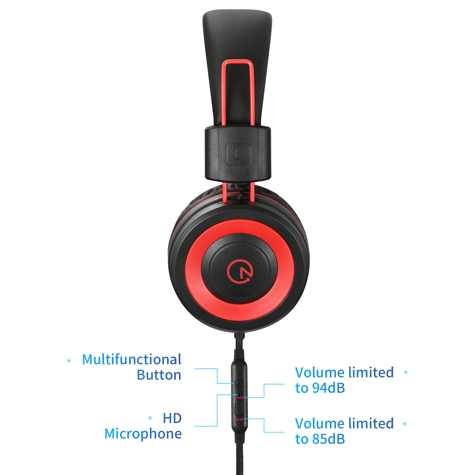 noot products Noot Products Kids Headphones with Microphone K12 Stereo 5ft Cord Volume Limit Wired On-Ear Headset for iPad Kindle Fire Toddler Boys Girls Red Black - View 5 of 8