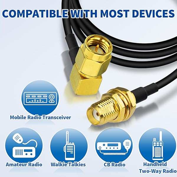 BINGFU 1m SMA Male Right Angle to Female RG58 Coaxial Cable for Ham Radio - Bingfu Antenna Extension for Kenwood, BaoFeng, Icom & More - View 6 of 11