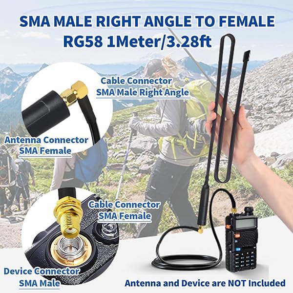 BINGFU 1m SMA Male Right Angle to Female RG58 Coaxial Cable for Ham Radio - Bingfu Antenna Extension for Kenwood, BaoFeng, Icom & More - View 8 of 11