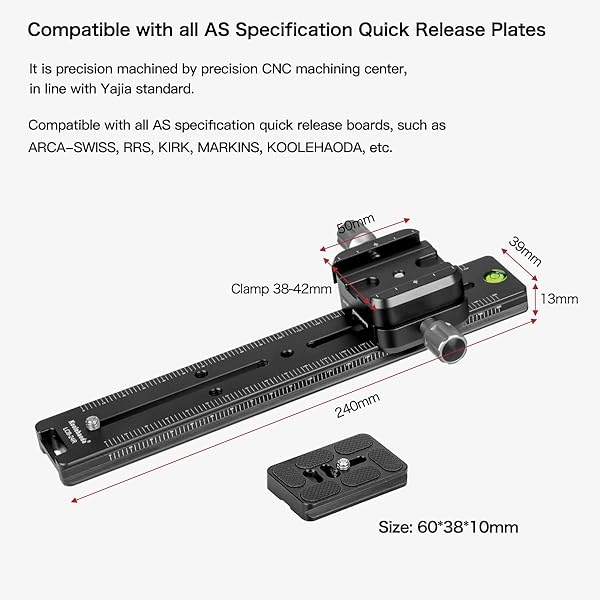 koolehaoda Koolehaoda 240mm Rail Nodal Slide Quick Release Plate Clamp Camera Tripod Bracket Mount Compatible with Arca Swiss, Angle Adjustable for Camera Tripod Ball Head (LCB-24R) - View 5 of 9