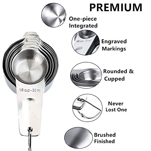 TOONEV Set of 7 Stainless Steel Measuring Cups - Food Grade Kitchen Tools for Cooking & Baking - View 4 of 10