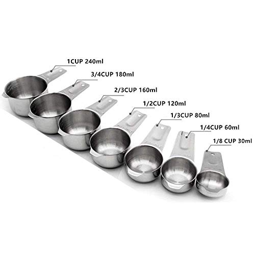 TOONEV Set of 7 Stainless Steel Measuring Cups - Food Grade Kitchen Tools for Cooking & Baking - View 5 of 10
