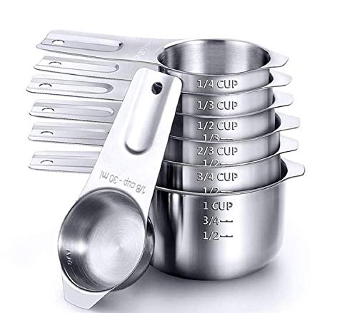 TOONEV Set of 7 Stainless Steel Measuring Cups - Food Grade Kitchen Tools for Cooking & Baking - View 3 of 10