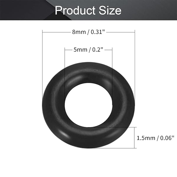 Othmro Othmro 25pcs Nitrile Rubber O-Rings 1.5mm Wire Dia 8mm OD for Oil Air Sealing Professional Plumbing Car Repair Black - View 2 of 9