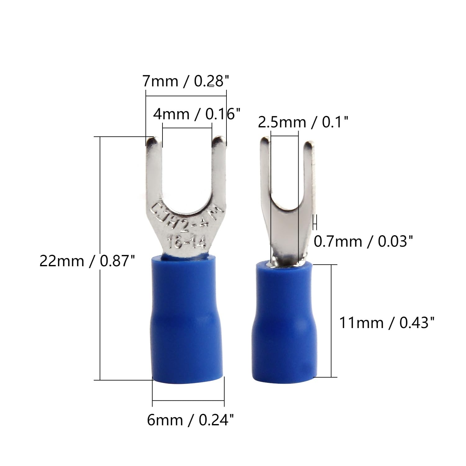 Fielect Fielect 200Pcs 16-14 AWG Insulated Fork Spade Wire Connectors for Electrical Crimping Blue U-Type Terminals - View 2 of 8