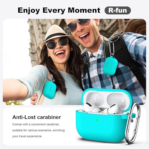 R-fun Rfun AirPods Pro Case Cover with Keychain Full Protective Silicone Skin for Apple 2019 Latest AirPods Pro Front LED Visible Teal - View 4 of 8