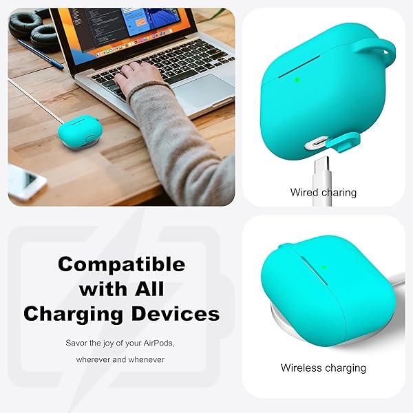 R-fun Rfun AirPods Pro Case Cover with Keychain Full Protective Silicone Skin for Apple 2019 Latest AirPods Pro Front LED Visible Teal - View 5 of 8