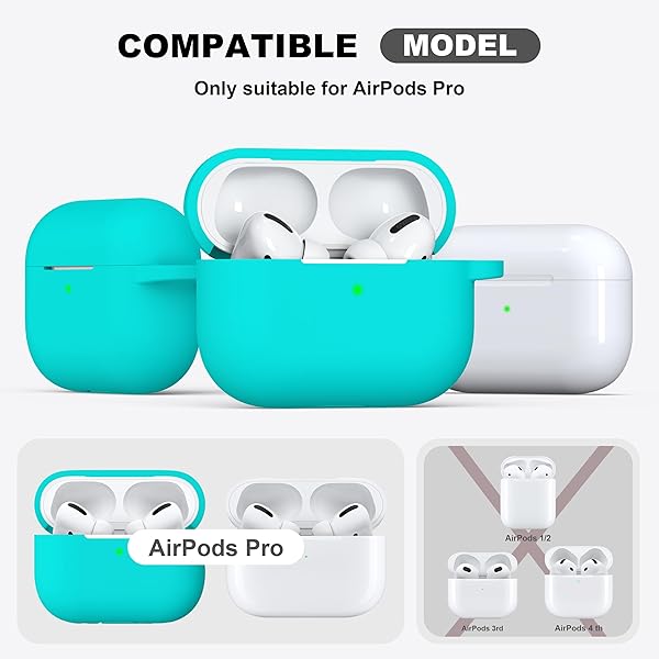R-fun Rfun AirPods Pro Case Cover with Keychain Full Protective Silicone Skin for Apple 2019 Latest AirPods Pro Front LED Visible Teal - View 6 of 8