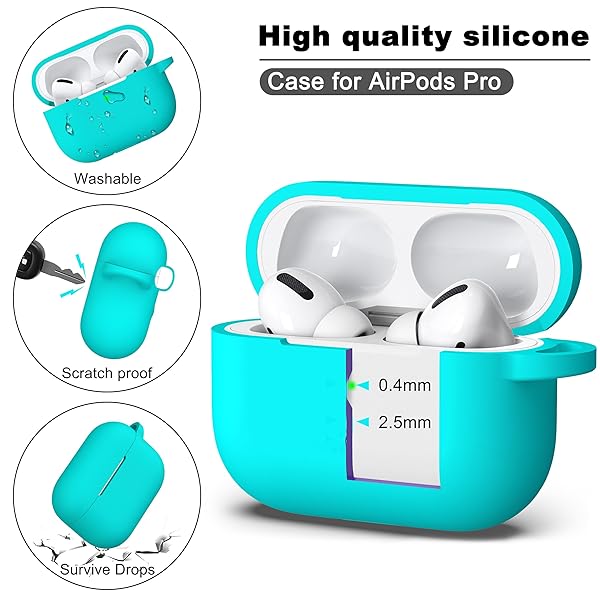 R-fun Rfun AirPods Pro Case Cover with Keychain Full Protective Silicone Skin for Apple 2019 Latest AirPods Pro Front LED Visible Teal - View 8 of 8