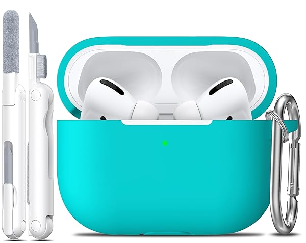 R-fun Rfun AirPods Pro Case Cover with Keychain Full Protective Silicone Skin for Apple 2019 Latest AirPods Pro Front LED Visible Teal
