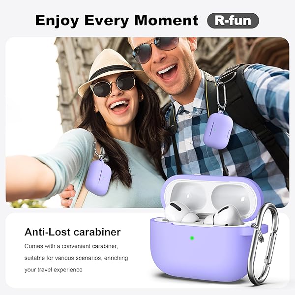 R-fun Rfun Soft Silicone AirPods Pro Case with Cleaner Kit Keychain Lilac Protective Cover for 1st 2nd Generation for Men Women - View 4 of 9
