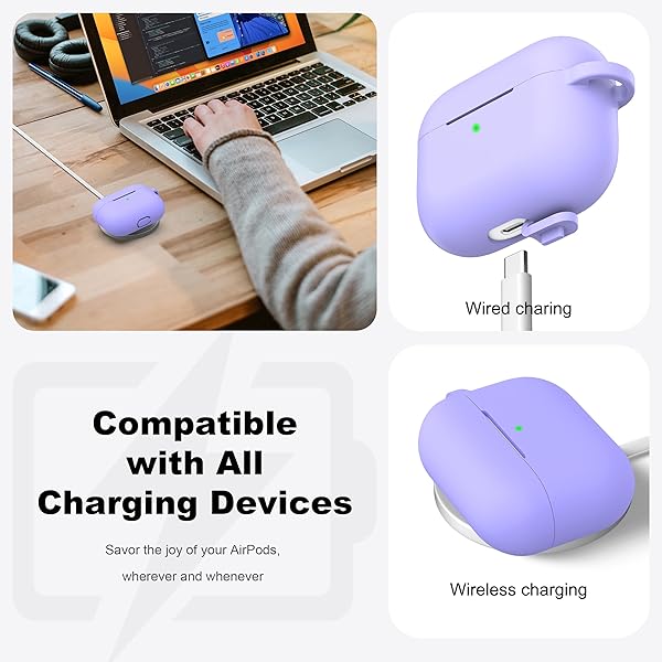 R-fun Rfun Soft Silicone AirPods Pro Case with Cleaner Kit Keychain Lilac Protective Cover for 1st 2nd Generation for Men Women - View 5 of 9