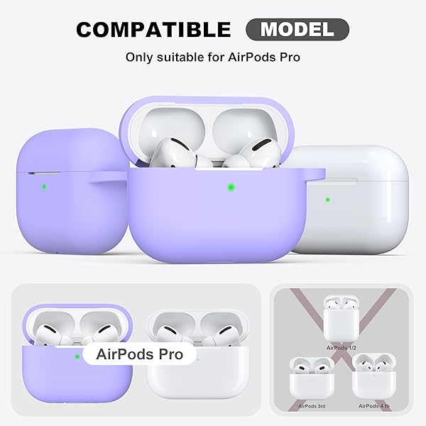 R-fun Rfun Soft Silicone AirPods Pro Case with Cleaner Kit Keychain Lilac Protective Cover for 1st 2nd Generation for Men Women - View 6 of 9
