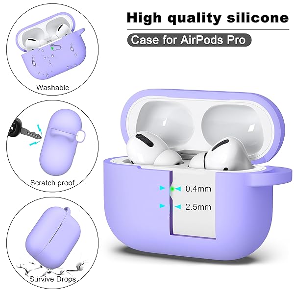 R-fun Rfun Soft Silicone AirPods Pro Case with Cleaner Kit Keychain Lilac Protective Cover for 1st 2nd Generation for Men Women - View 8 of 9