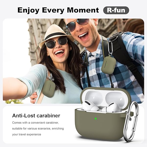 R-fun Rfun Olive Green Soft Silicone Case for AirPods Pro 2nd 1st Generation with Cleaner Kit and Keychain Accessories for Men and Women - View 4 of 9