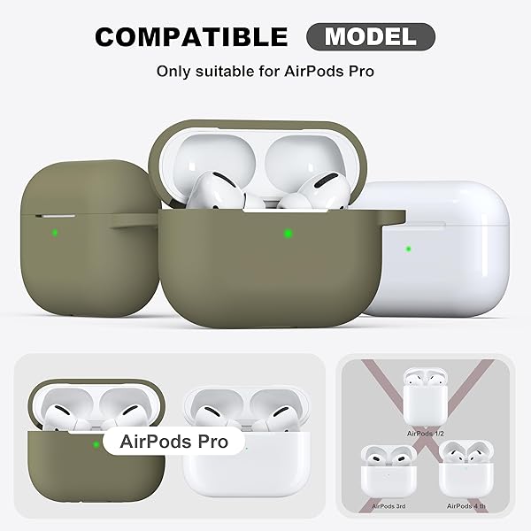 R-fun Rfun Olive Green Soft Silicone Case for AirPods Pro 2nd 1st Generation with Cleaner Kit and Keychain Accessories for Men and Women - View 6 of 9