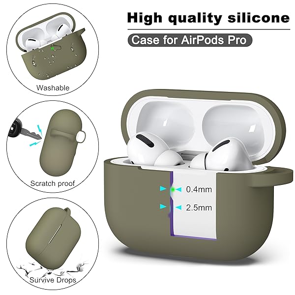 R-fun Rfun Olive Green Soft Silicone Case for AirPods Pro 2nd 1st Generation with Cleaner Kit and Keychain Accessories for Men and Women - View 8 of 9