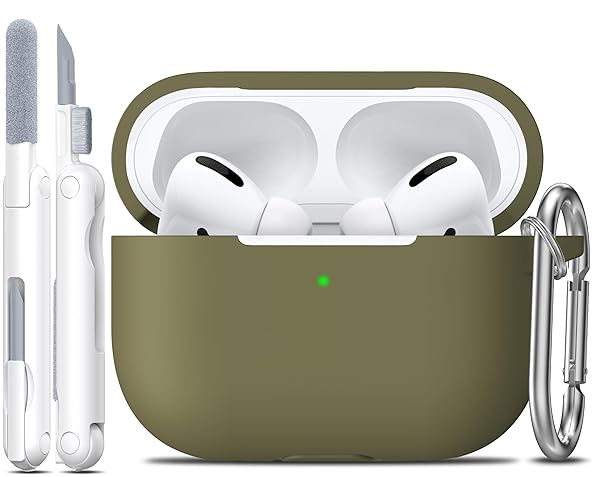R-fun Rfun Olive Green Soft Silicone Case for AirPods Pro 2nd 1st Generation with Cleaner Kit and Keychain Accessories for Men and Women - View 2 of 9