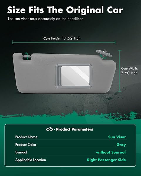 SCITOO SCITOO Right Passenger Side Gray Sun Visor Assembly for 2005-2014 Toyota Tacoma Windshield Visor Without Sunroof - View 2 of 7