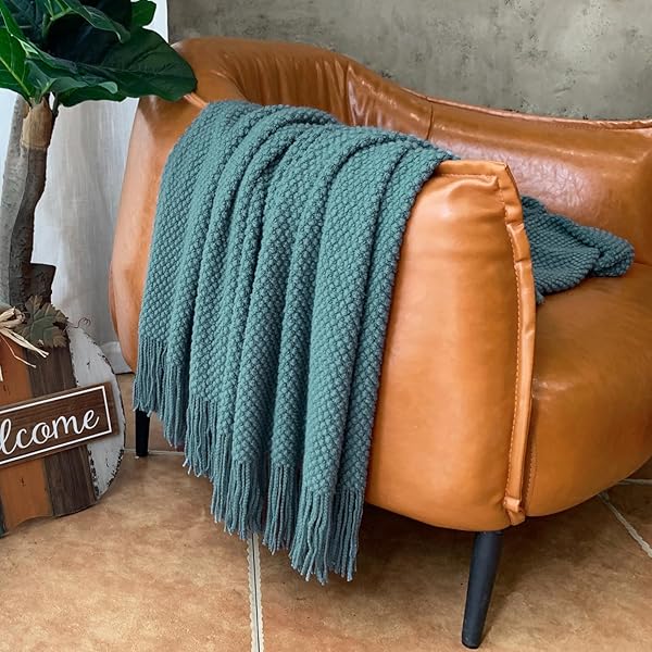 LOMAO LOMAO Knitted Throw Blanket with Tassels Soft Lightweight Warm Couch Cover Home Decor Teal 50x60 Bubble Textured Design - View 2 of 7