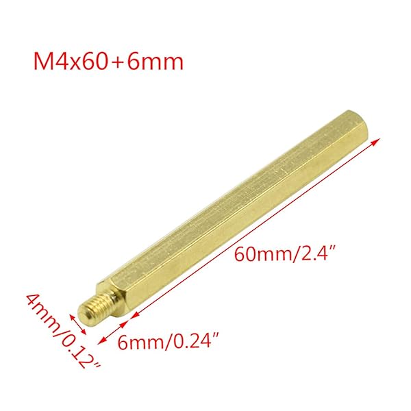 Hxchen Hxchen M4 x 60mm Brass Hex Standoff Spacer Screws 20 Pcs for PCB Male Female Thread - View 2 of 4