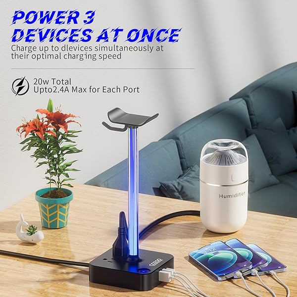 cozoo RGB Headphone Stand with USB Charger COZOO Desktop Gaming Headset Holder and Hanger for Gaming DJ and PC Accessories - View 5 of 9