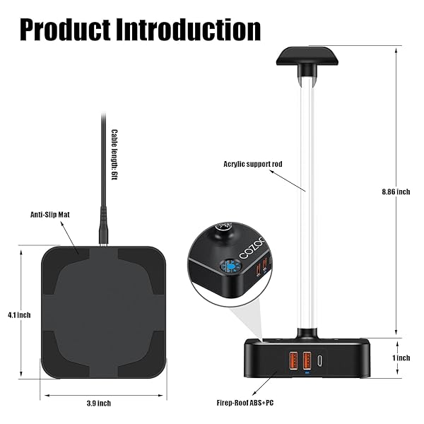 cozoo RGB Headphone Stand with USB Charger COZOO Desktop Gaming Headset Holder and Hanger for Gaming DJ and PC Accessories - View 7 of 9