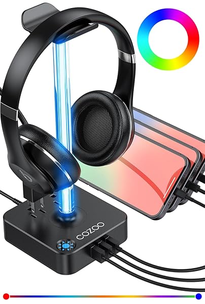 cozoo RGB Headphone Stand with USB Charger COZOO Desktop Gaming Headset Holder and Hanger for Gaming DJ and PC Accessories - View 9 of 9