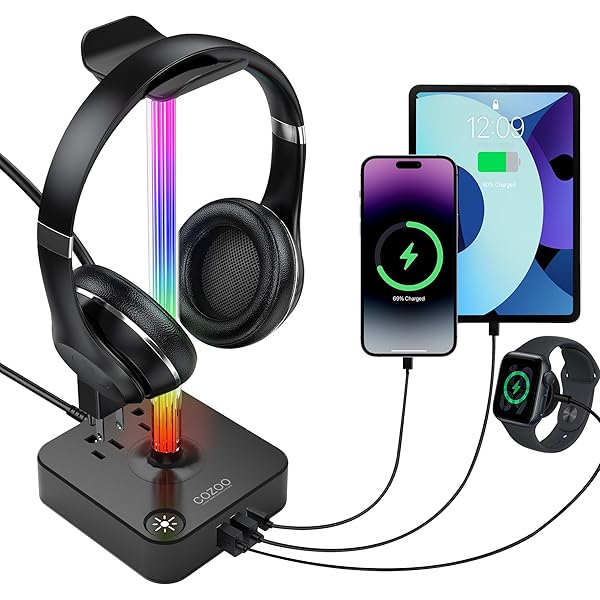 cozoo RGB Headphone Stand with USB Charger COZOO Desktop Gaming Headset Holder and Hanger for Gaming DJ and PC Accessories