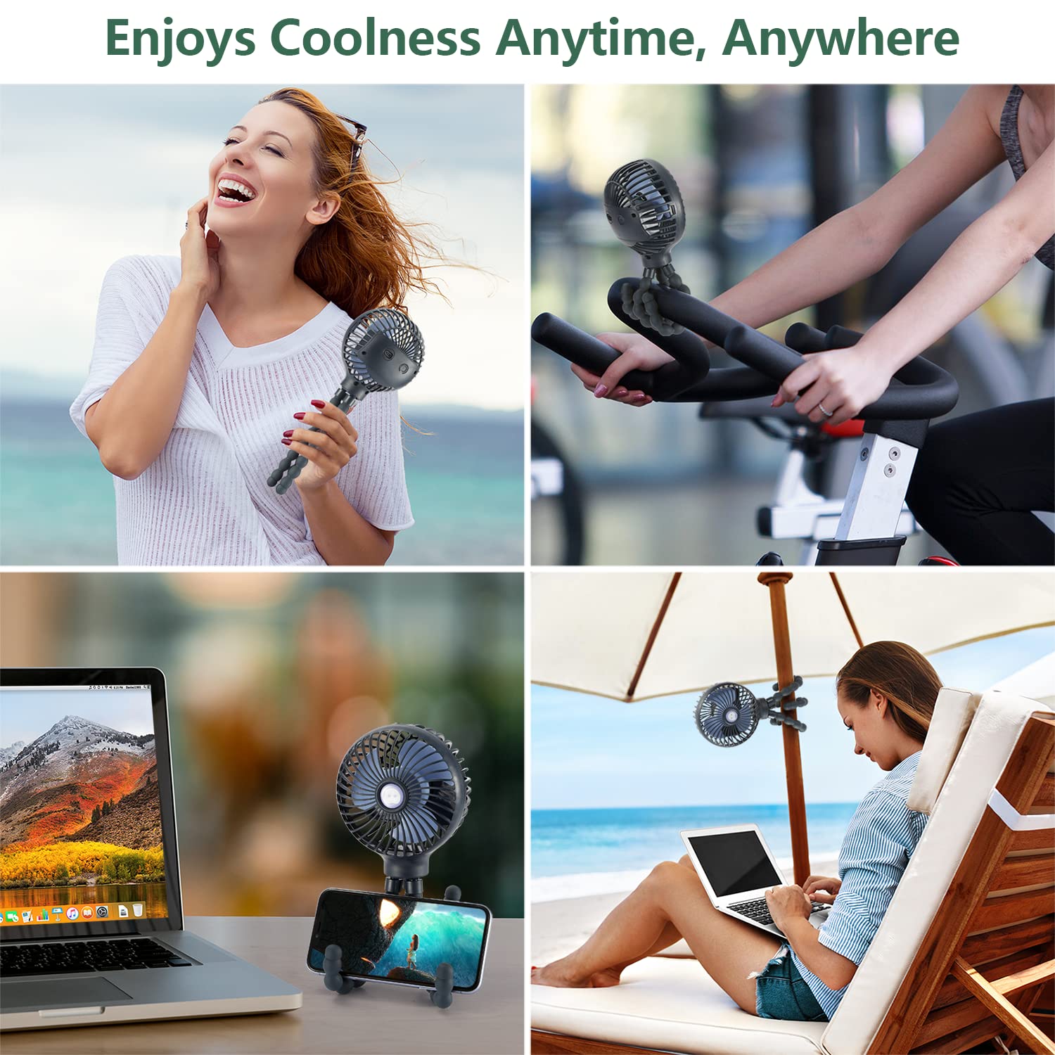 Snawowo Mini Handheld Portable Fan for Strollers Cars and Camping USB Battery Powered Flexible Tripod Clip Dark Blue - View 2 of 7