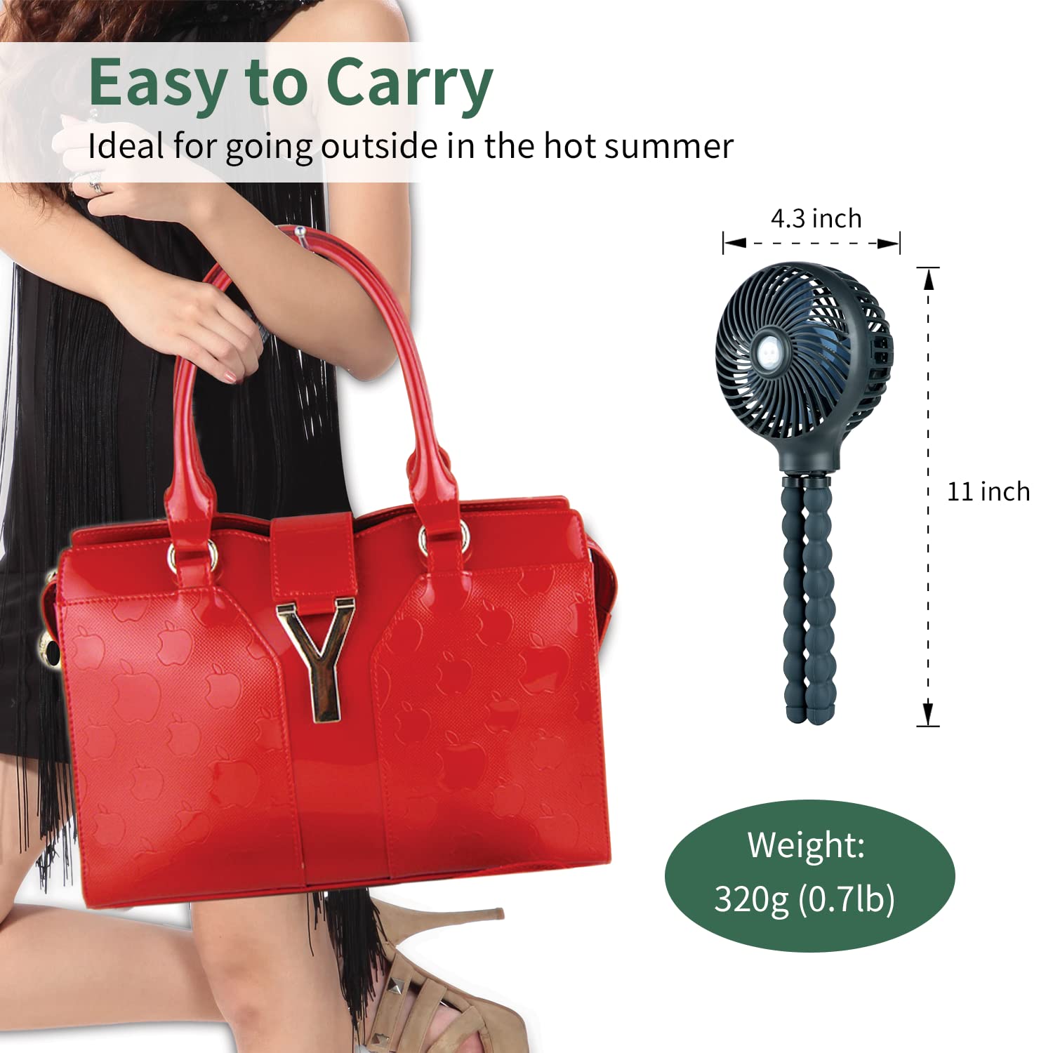 Snawowo Mini Handheld Portable Fan for Strollers Cars and Camping USB Battery Powered Flexible Tripod Clip Dark Blue - View 7 of 7