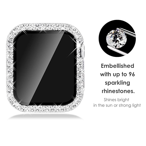 NewWays NewWays 2-Pack Bling Apple Watch Cases 40mm SE 2022 Series 6 5 4 Protective Bumper Silver Clear - View 2 of 7