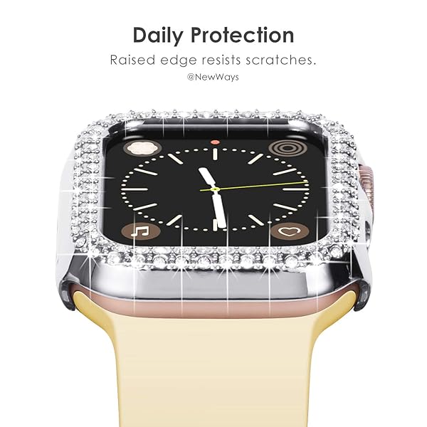NewWays NewWays 2-Pack Bling Apple Watch Cases 40mm SE 2022 Series 6 5 4 Protective Bumper Silver Clear - View 3 of 7