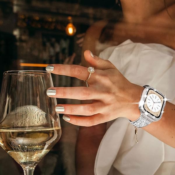 NewWays NewWays 2-Pack Bling Apple Watch Cases 40mm SE 2022 Series 6 5 4 Protective Bumper Silver Clear - View 6 of 7