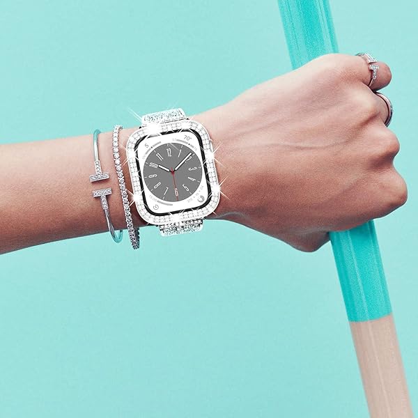 NewWays NewWays 2-Pack Bling Apple Watch Cases 40mm SE 2022 Series 6 5 4 Protective Bumper Silver Clear - View 7 of 7