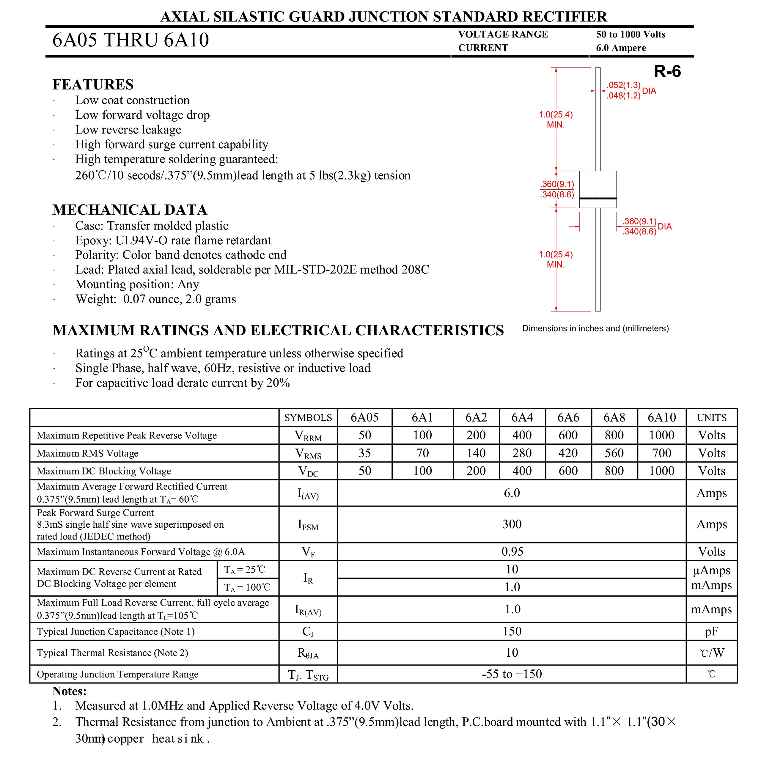 HUABAN HUABAN 20PCS 6A6 Rectifier Diode 6A 600V R-6 Axial High Quality 6 Amp 600 Volt Electronic Components - View 2 of 3