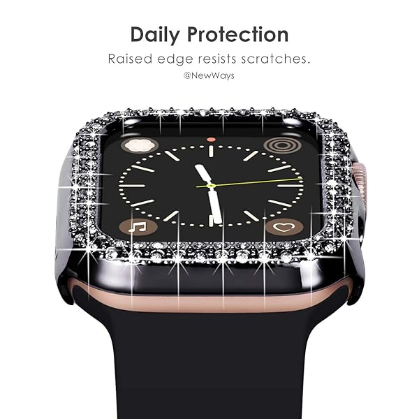 NewWays NewWays 2-Pack Bling Apple Watch Cases 44mm SE Series 6 5 4 Protective Bumper Black Clear - View 3 of 7
