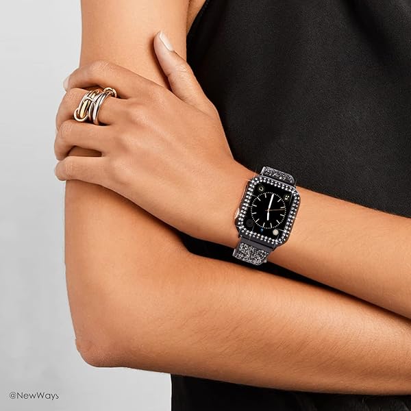 NewWays NewWays 2-Pack Bling Apple Watch Cases 44mm SE Series 6 5 4 Protective Bumper Black Clear - View 6 of 7
