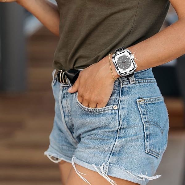 NewWays NewWays 2-Pack Bling Apple Watch Cases 44mm SE Series 6 5 4 Protective Bumper Black Clear - View 7 of 7