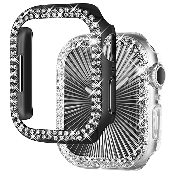 NewWays NewWays 2-Pack Bling Apple Watch Cases 44mm SE Series 6 5 4 Protective Bumper Black Clear
