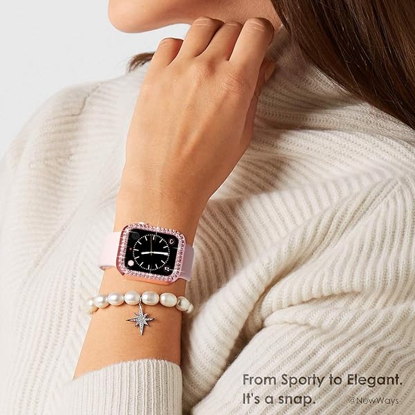 NewWays NewWays 2-Pack Bling Apple Watch Cases 42mm Series 3 2 1 Protective Bumper Pink Clear for iWatch Series 1 2 3 - View 6 of 7