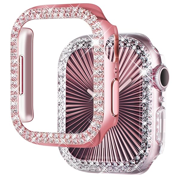 NewWays NewWays 2-Pack Bling Apple Watch Cases 40mm SE 2022 Series 6 5 4 Protective Bumper iWatch SE Series 4 5 6 Pink Clear