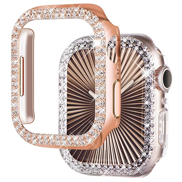 NewWays NewWays 2-Pack Bling Apple Watch Cases 38mm Series 3 2 1 Protective Bumper Rose Gold Clear