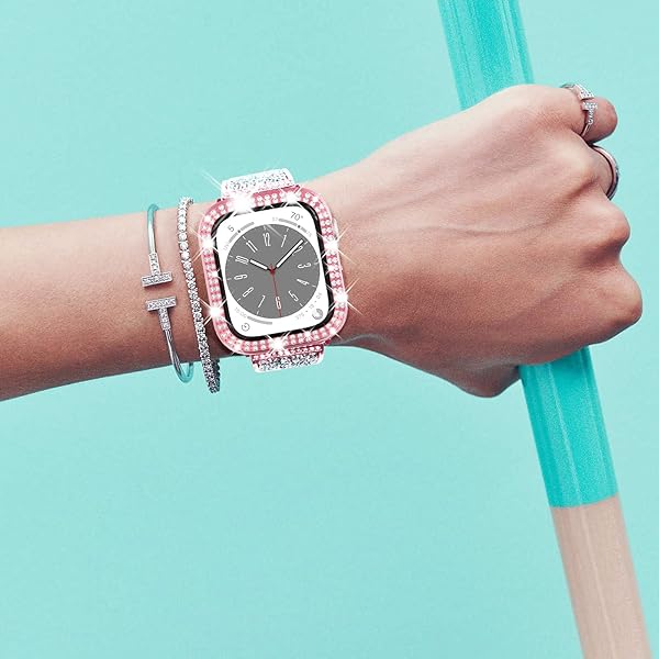 NewWays NewWays 2-Pack Bling Apple Watch Cases 44mm SE Series 6 5 4 Protective Bumper iWatch SE Series 4 5 6 Pink Clear - View 7 of 7